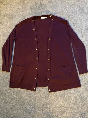 Sandro Women's Long Cardigan with Gold Buttons - Plum